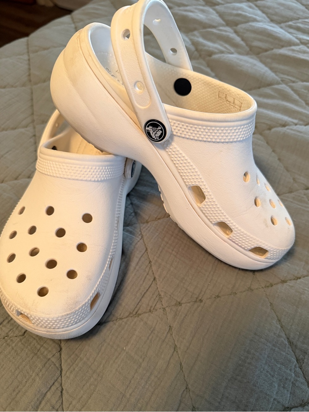 CROCS size 6 White Clog Sandals with Heel Strap